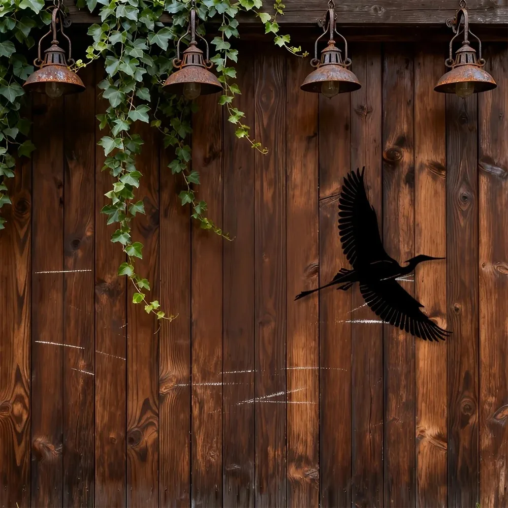 Metal Heron Wall Art, Modern Iron Sculpture, Elegant Flying Bird Decor for Home