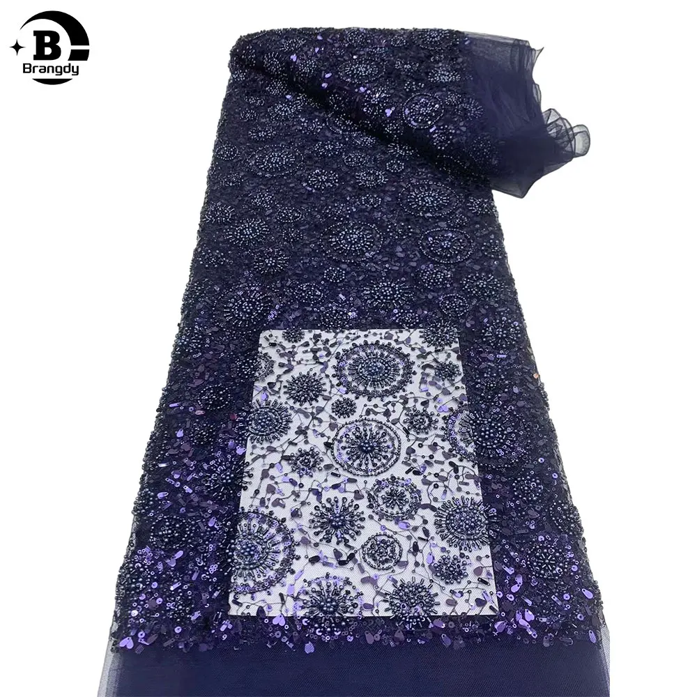 

Latest Nigerian Net Lace With sequins 2024 Wedding Embroidery Luxury Bridal tube Beaded Lace Fabric For Party 5 Yard X