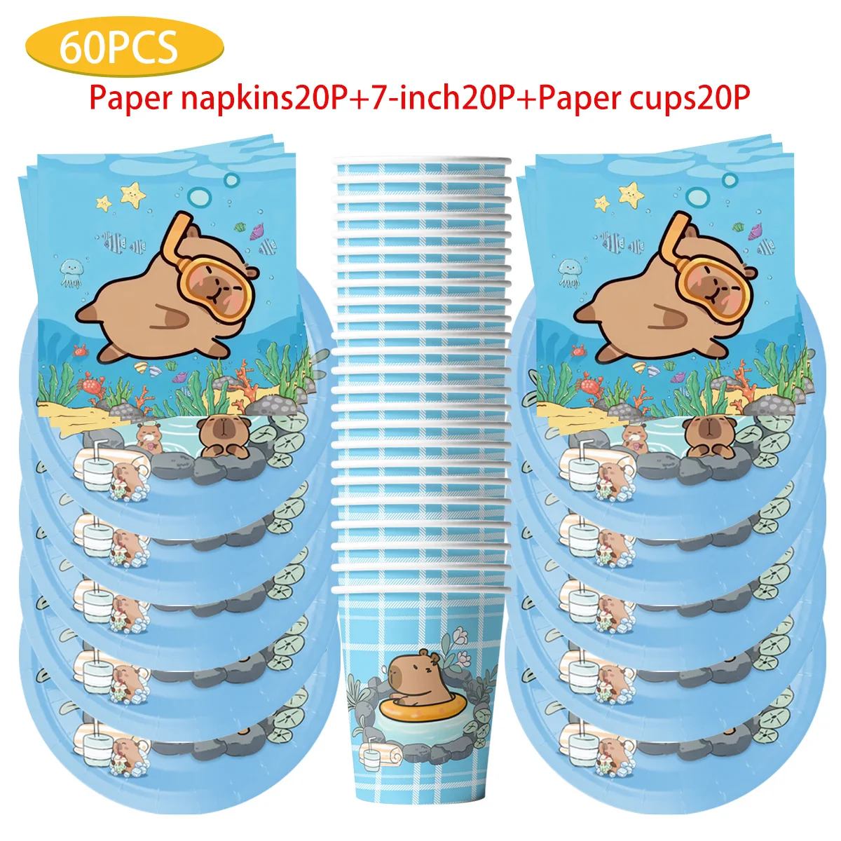 Kapibala Theme Capybara Birthday Decorations Tableware Cup Plate Napkins Banner Tablecloth Kids Festivals Party Event Supplies