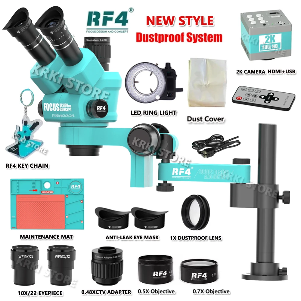 RF4 Stereo Trinocular Microscope 360 ° Rotation Articulating Arm Stands Large-field 4K HDMI Camera Phone Soldering PCB Repair