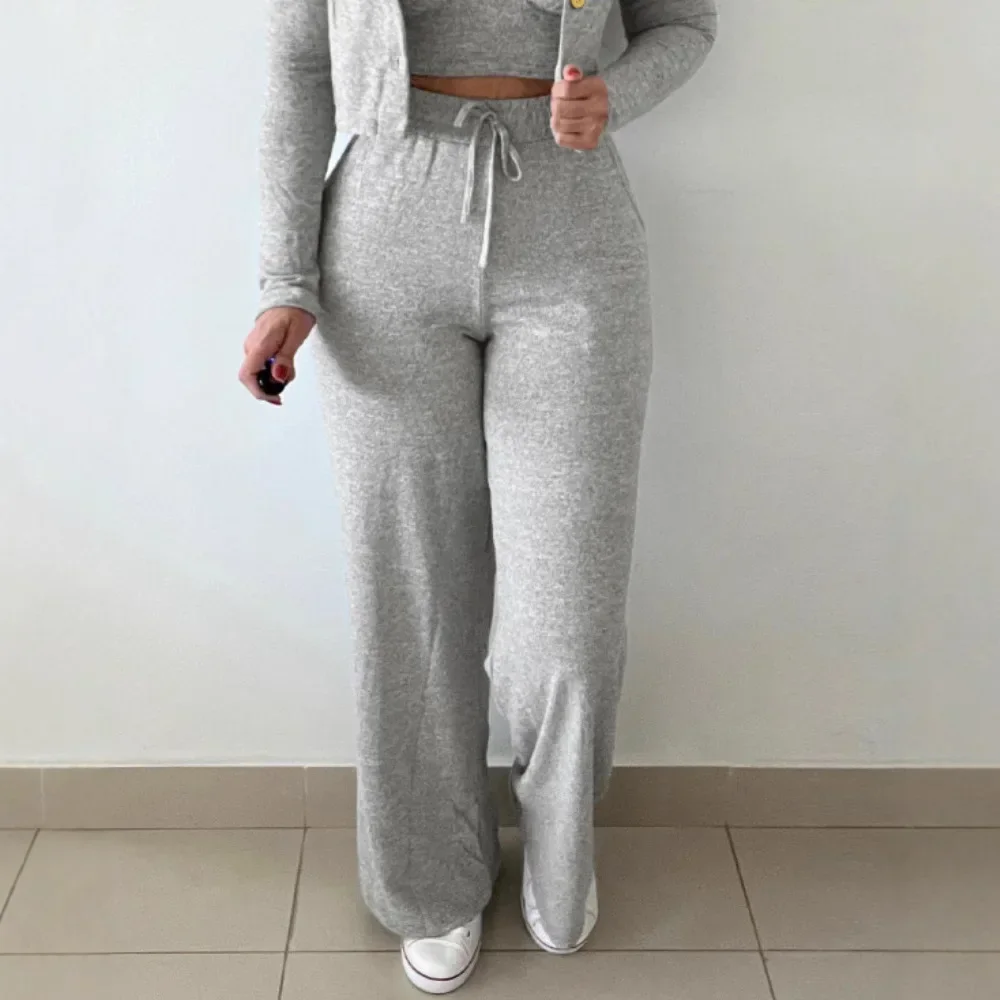 3-teiliges Set mit Umlegekragen, langen Ärmeln, Metallknöpfen, Dekor, Mantel, Oberteil, V-Ausschnitt, Spaghettiträger, Tank-Kordelzug, dehnbare Taille