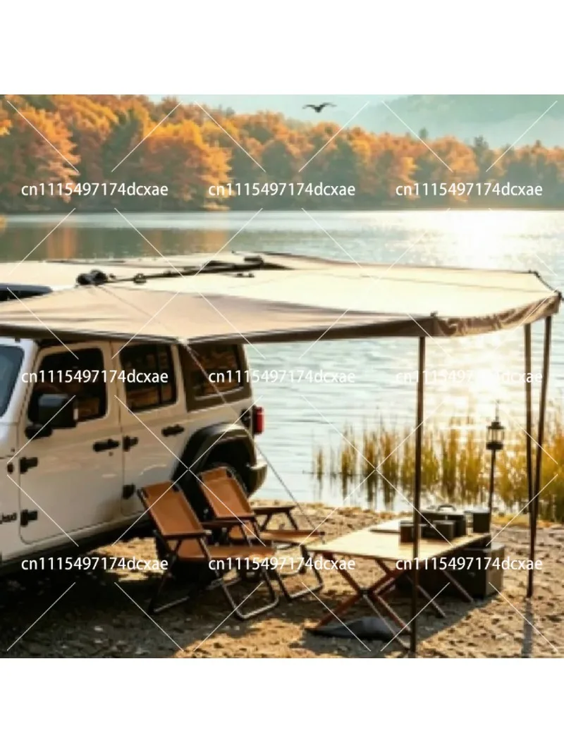 270 Degree Fan-Shaped Car Side Awning, Black Coating UV Waterproof Canopy for SUV Off-Road Camping Overland Road Trip
