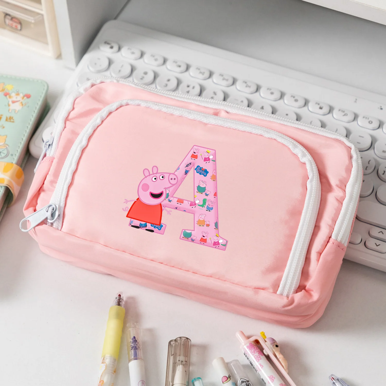 Estojo de Lápis Peppa Pig com 3 Camadas, Bolsa de Armazenamento, Porta-Letras de Desenho Animado, Estojo de Grande Capacidade para Canetas e Material Escolar