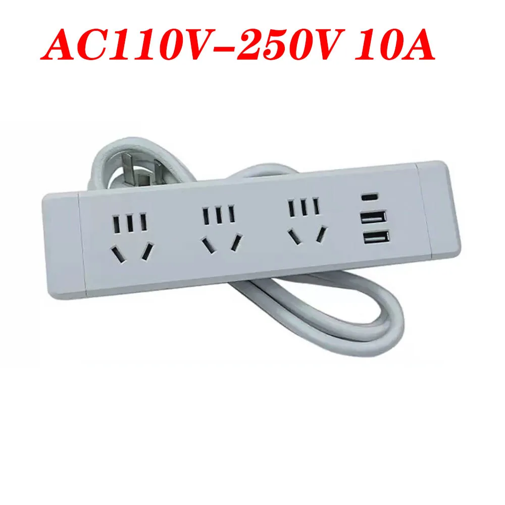 Table Hidden power Sockets AU 3 Outlet 2 USB Embedded Power Bedside Table Row Office Desktop 10A 110V 220V Black Socket