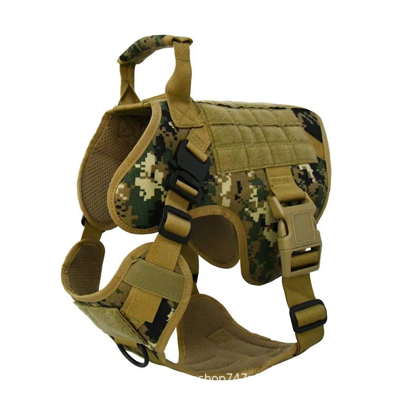 

Military Camo Dog Harness - Tactical Nylon Pet Vest with Leash for Large Dogs, Outdoor Training Gear