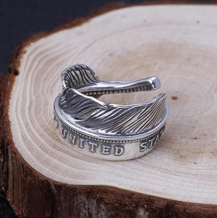 

Men's Ring Takahashi Kuro Handmade Fashion Jewelry Creativity Thai Silver Feather s925 Sterling Silver Ring