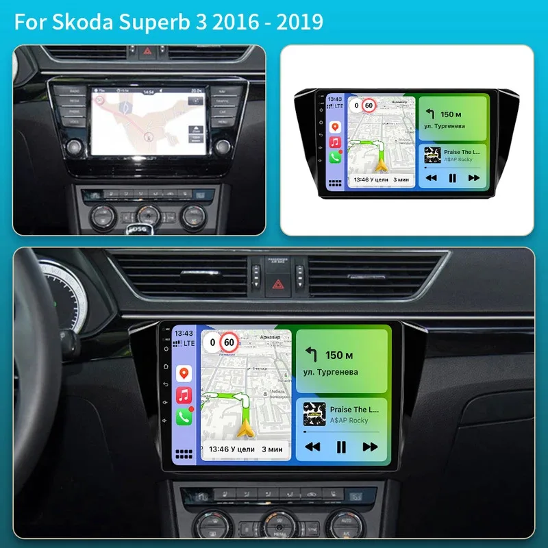 Android Carplay Auto For Skoda Superb 3 2015 2016 - 2019 Car Radio Navigation Head Unit DSP Video  Player  Stereo  car radio