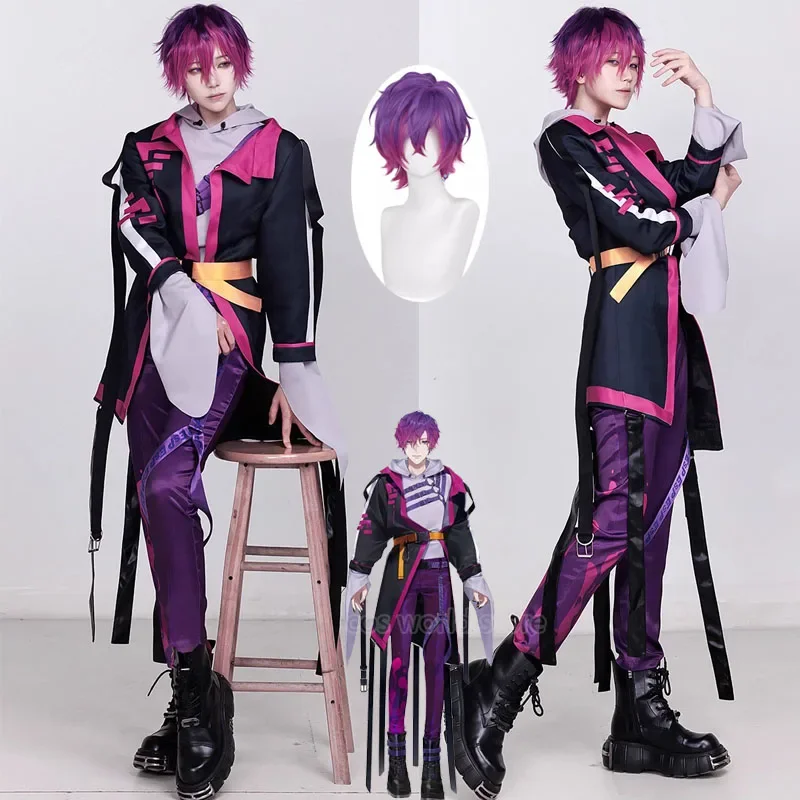 Anime Uki Violeta  Vtuber Cosplay Costumes Wigs Men Handsome Hoodies Jacket Pants Suits Game Uniform Halloween Carnival Clothes