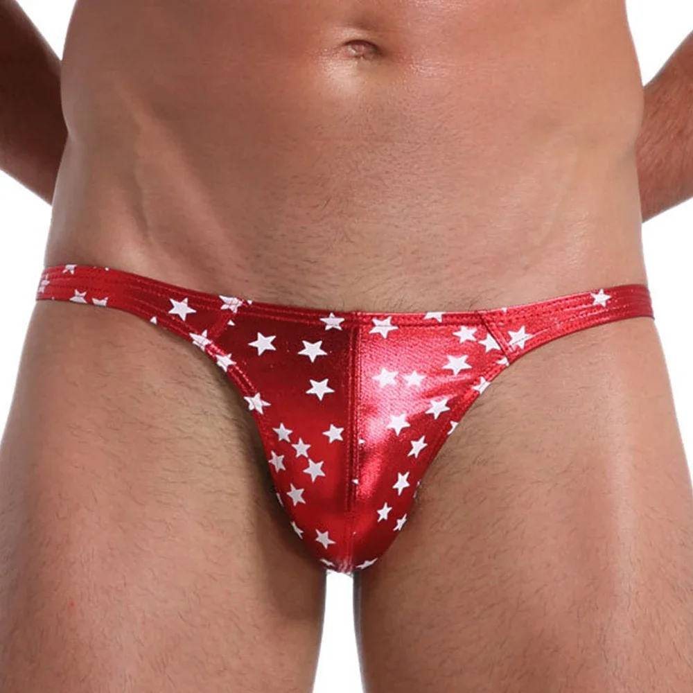 

Men Sexy Star Printed Thong G-string Imitation Leather Gay Underwear Jockstrap Panties Bikini Sissy Men Leather Briefs Underpant