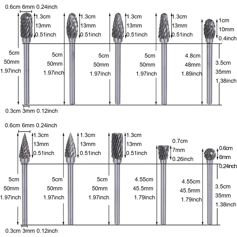 Double Cut Carbide Rotary Burr 10 Pcs 1/8