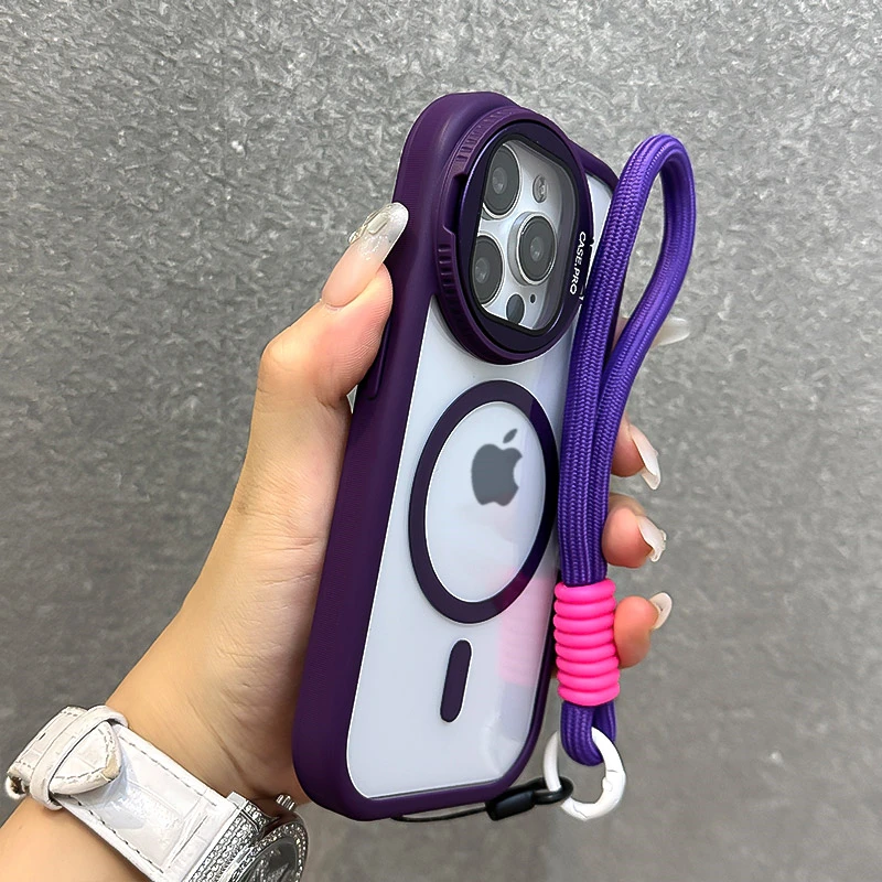 Faltbare Glaslinsen-Halterung, magnetische transparente Hülle für iPhone 18 17 16 15 14 13 12 Pro Max, für Magsafe, mit Handschlaufe, stoßfeste Schutzhülle – Detail 15