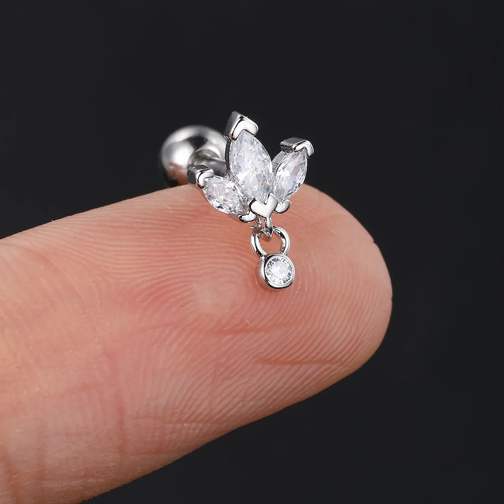 1PC Cartilage Piercing Jewelry Stainless Steel Helix Earring Cz Crown Tragus Rook Conch Screw Back Ear Stud Body Accessory CC171
