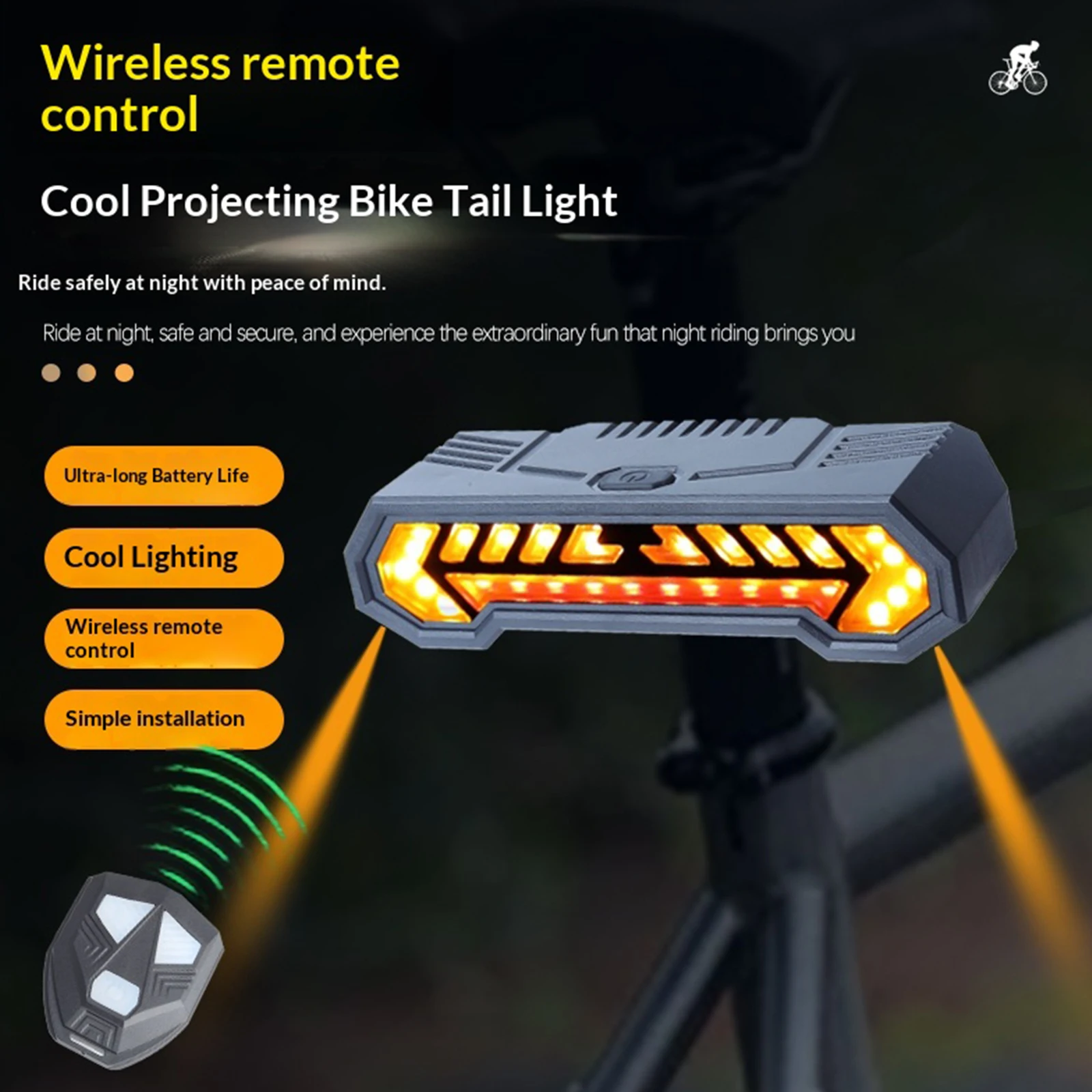 Wireless RC Car Lights Type-C Charging Dynamic Turn Signals 5 Modes Remote Steering Tail Light for Night Cycling Accessories