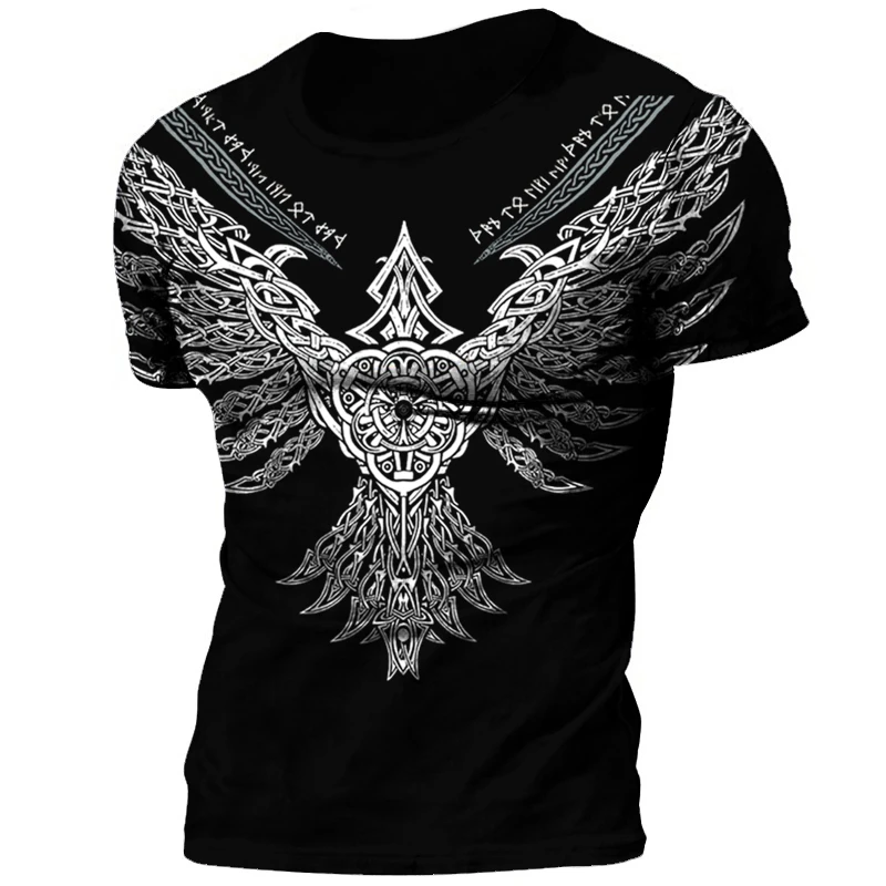 Viking Tattoo 3D Printing Men\'s T-shirt Vintage Round Neck Loose Short Sleeve Casual Top T-shirt Plus Size T-shirt