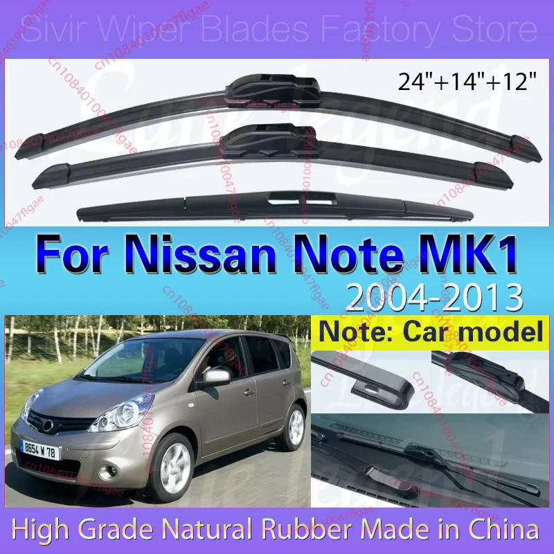 

For Nissan Note MK1 2004 - 2013 Front Rear Windshield Wiper Blades Windscreen Car Accessories 2008 2009 2010 2011 2012 24"14"12"