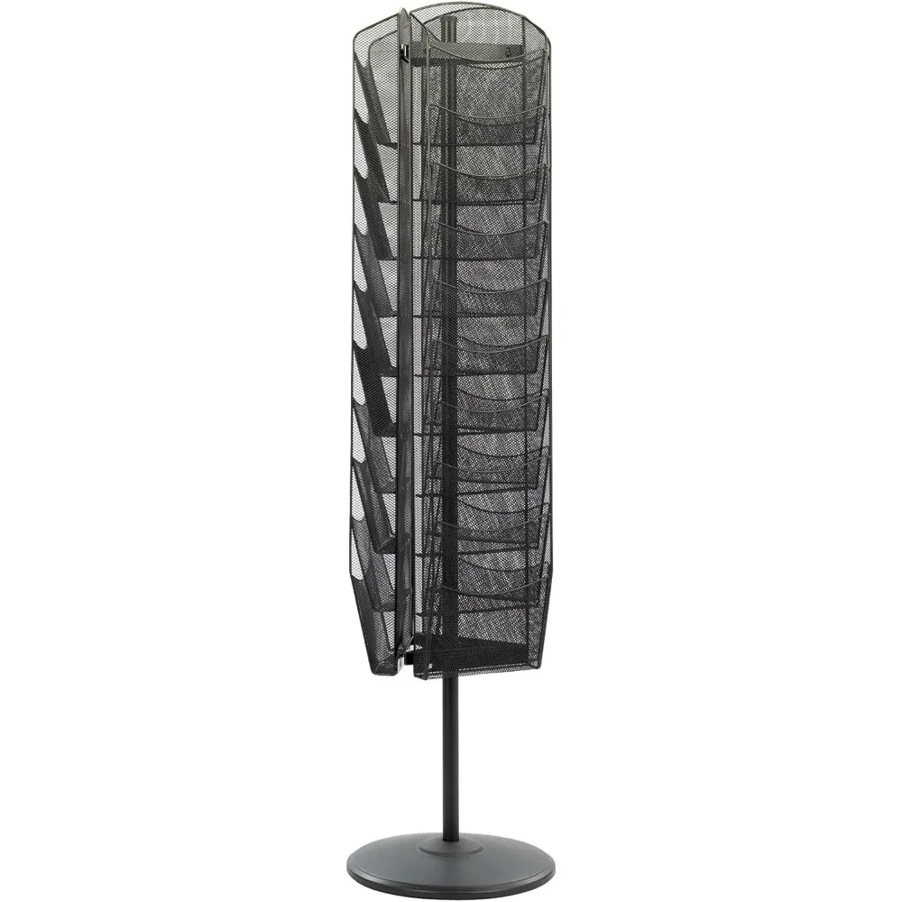 Onyx Rotating Mesh Magazine Stand, Brochure Organizer, Display Rack with 30 Pockets, Commercial-Grade Steel Construction