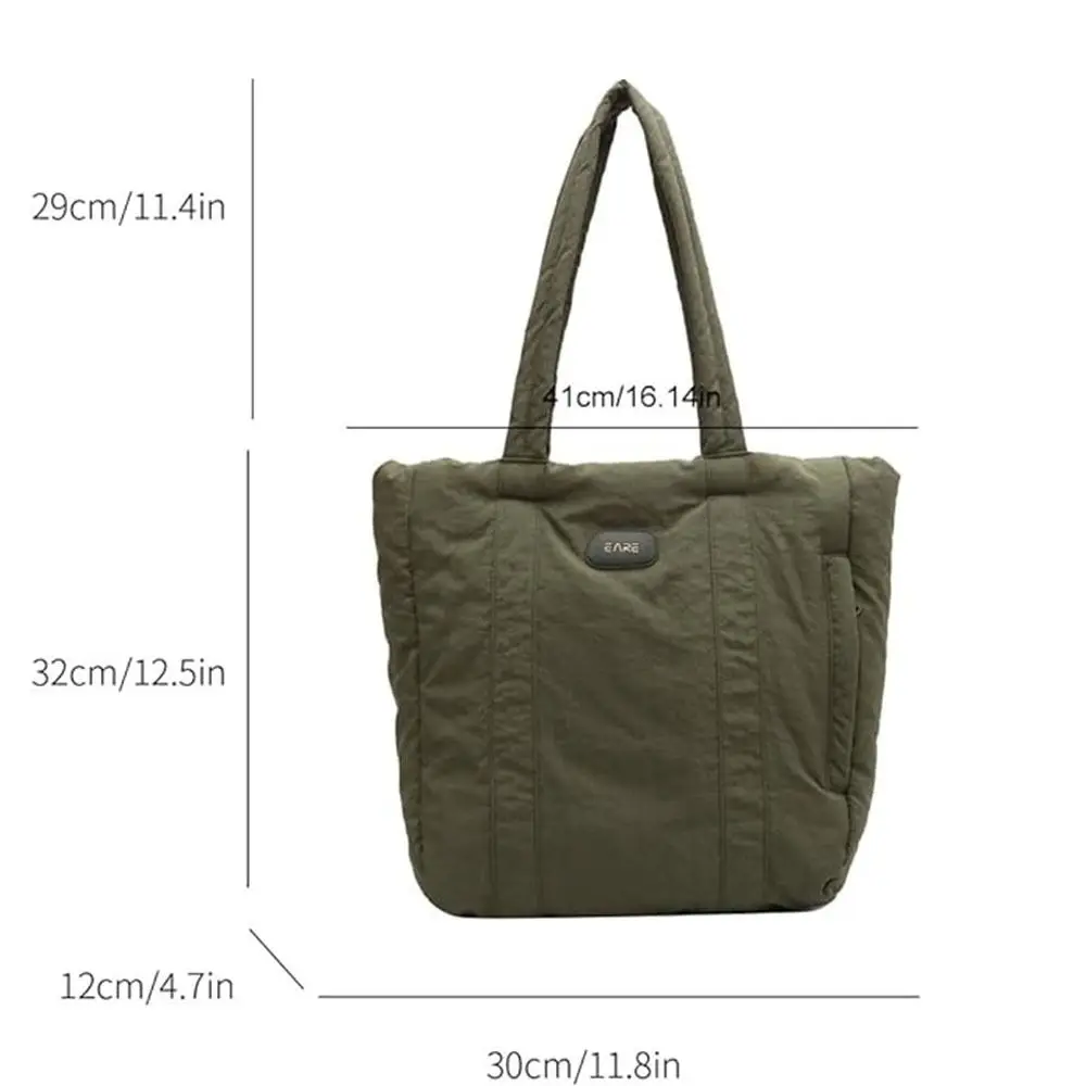 Large Capacity Quilted Bag Elegant with Zipper Puffy Shoulder Bag Handbag Nylon Shopping Bag Woman