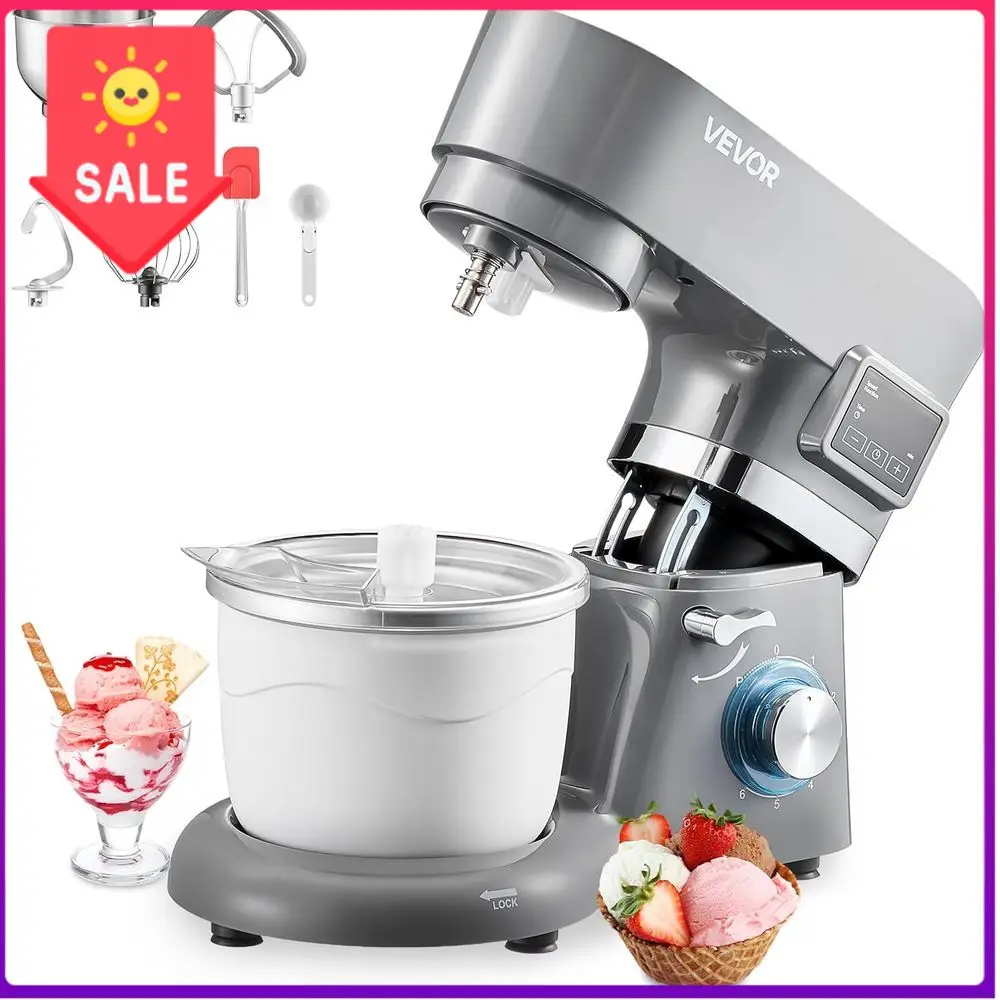 

Bestseller1.8 Qt Electric Ice Cream Maker with 6-Speed Mixer, LED Display, Timer, Accessories, Grey