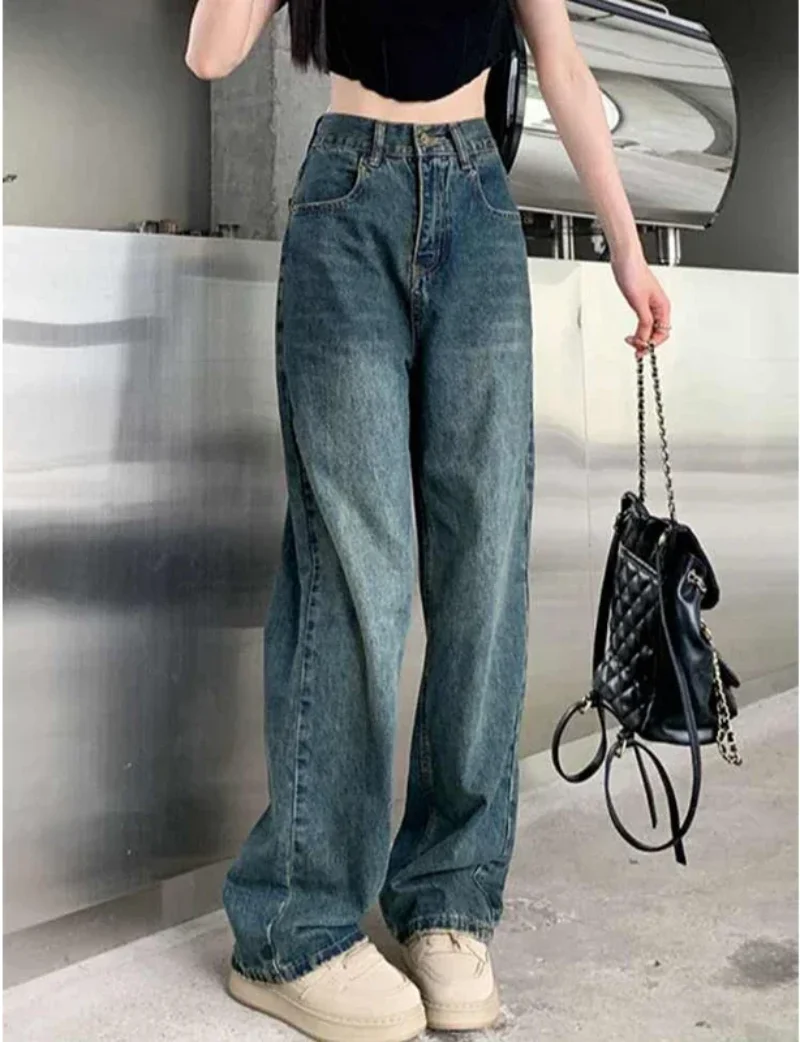 

Women's Narrow Cut Wide Leg Jeans With High Waist And Hanging Feeling Straight Leg Casual Look Slim Contrasting Colors Pants