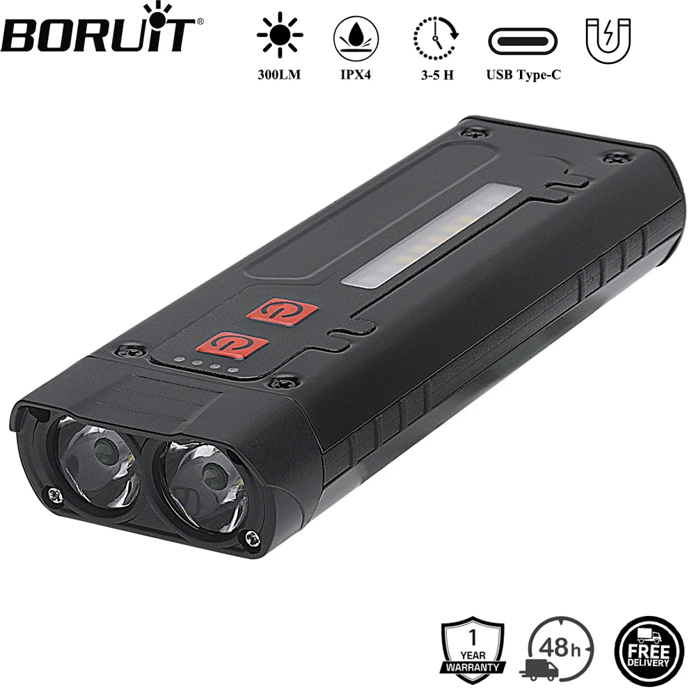 BORUiT EDC Senter LED Tipe-C Lampu Kerja Magnetik Isi Ulang dengan Klip Senter Saku Tahan Air untuk Berkemah