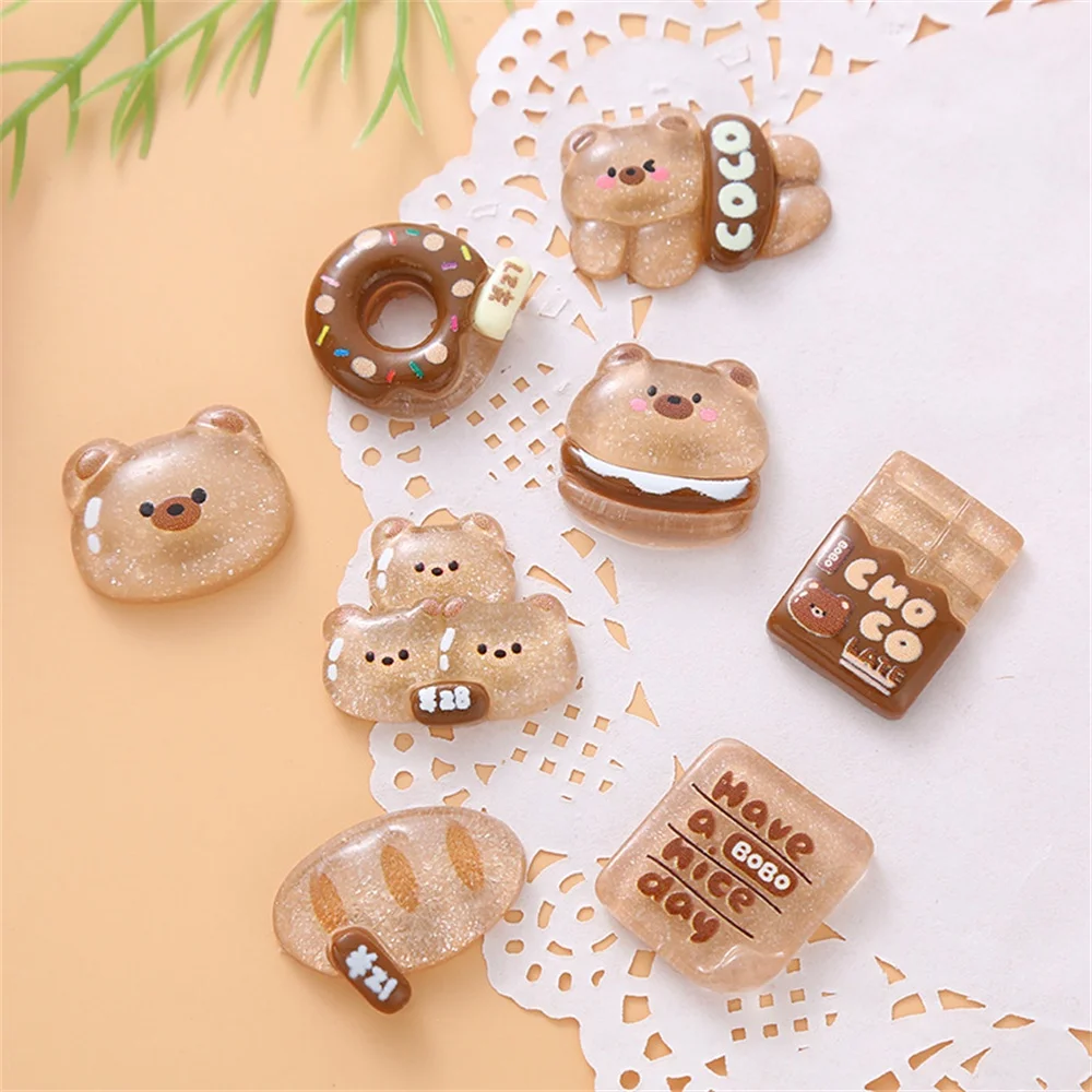 Ice transparent coffee colored teddy bear DIY cartoon resin case refrigerator sticker hair clip water cup shoe cap material