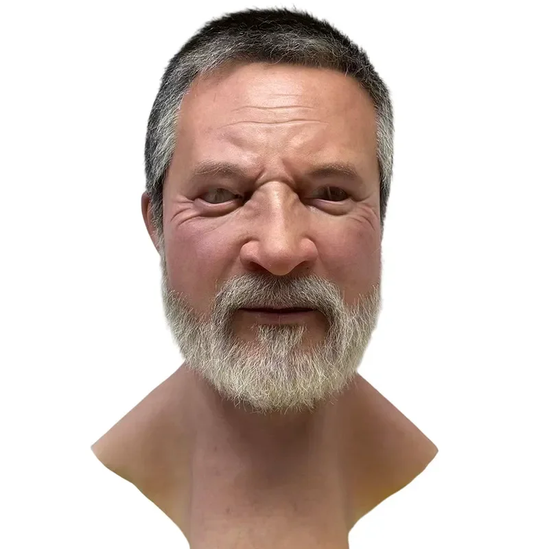 Independent station Halloween mask simulation face young face wig silicone old man headgear cross-border explosion mask