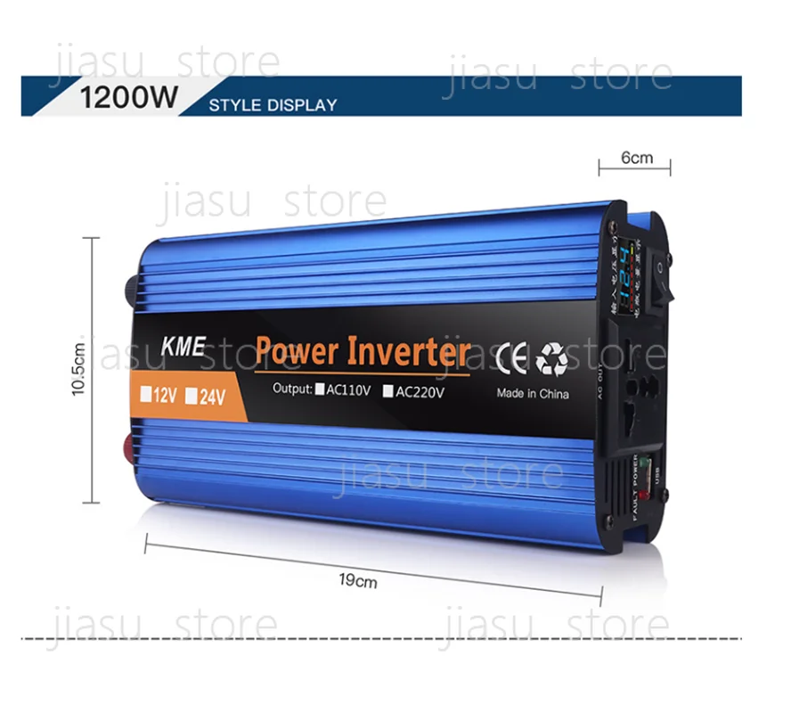500W 1200W 1600W 2400W 12V 24V 36V 48V 60V to 220V Single Digital Display Smart Power Car Inverter Power Converter view 3