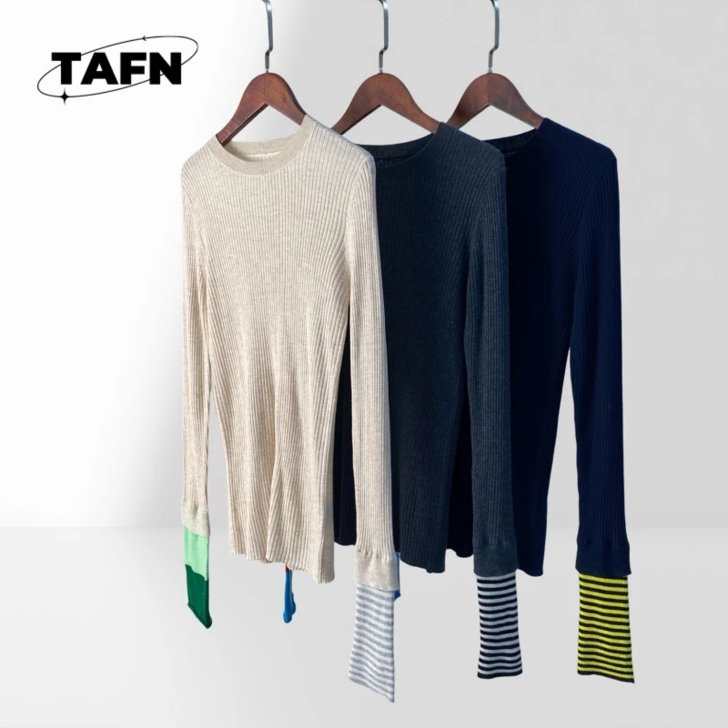 

25 Popular European and American Style High-Grade Cashmere Warm Banquet Women's Color Matching Sweater High-Grade Loose