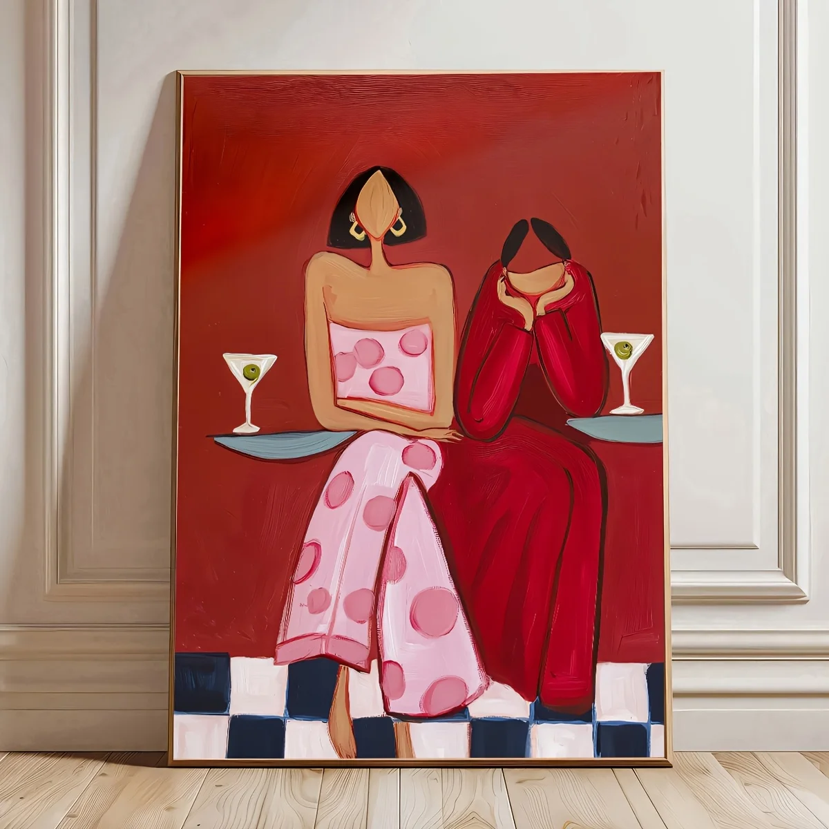 Abstract Martini Girl Wall Art Poster Canvas Painting Creative Wall Hanging Birthday Gift, Living Room, Corridor Home Decoration