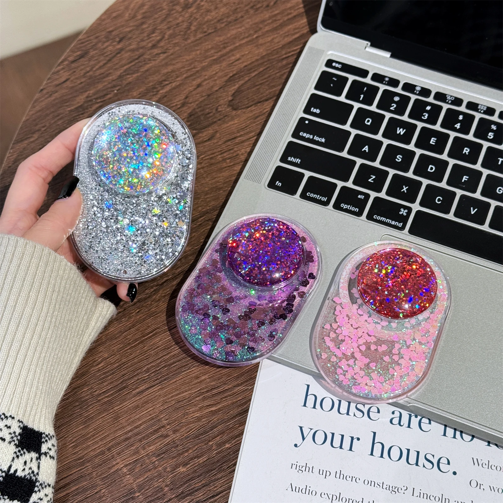 Glitter Vloeibare Drijfzand Magneet Telefoon Grip Voor Iphone 12 13 14 15 Magsafe Socket Vinger Beugel Houder