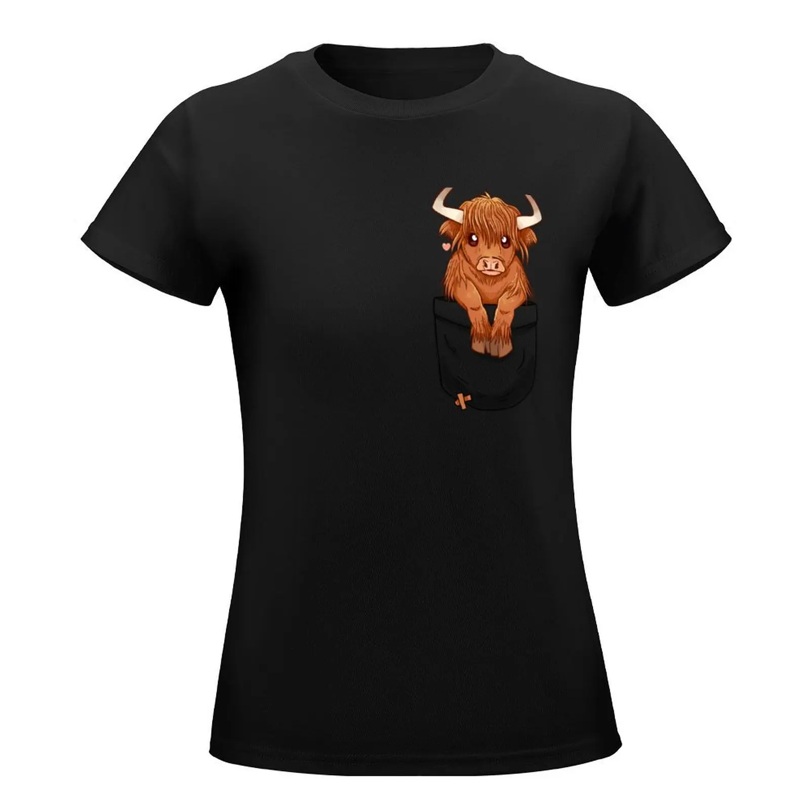 Pocket Cute Scottish Highland Cow T-Shirt lady clothes hippie clothes graphics Blouse t-shirts for Women graphic tees