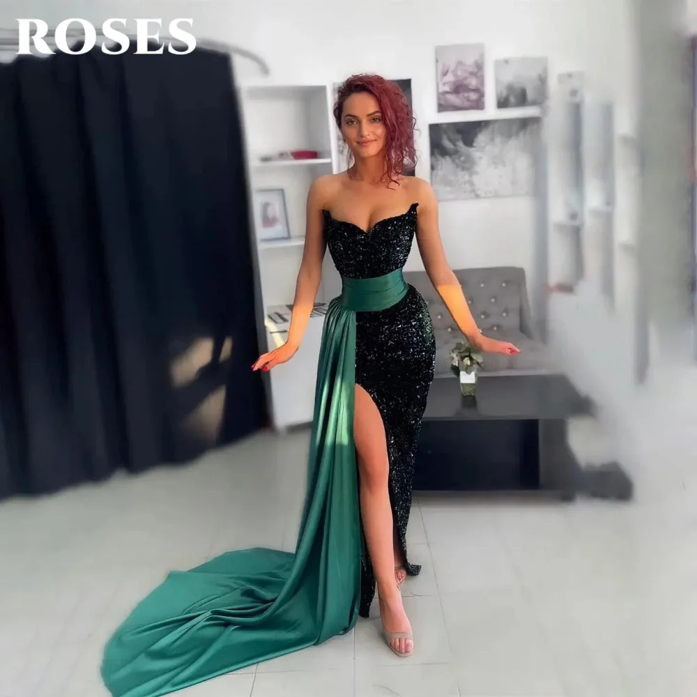 

Вечернее платье ROSES с зелеными блестками, плиссировкой и пайетками, с вырезом «сердечко» и разрезом, для выпускного вечера, в стиле Саудовской Аравии, на заказ