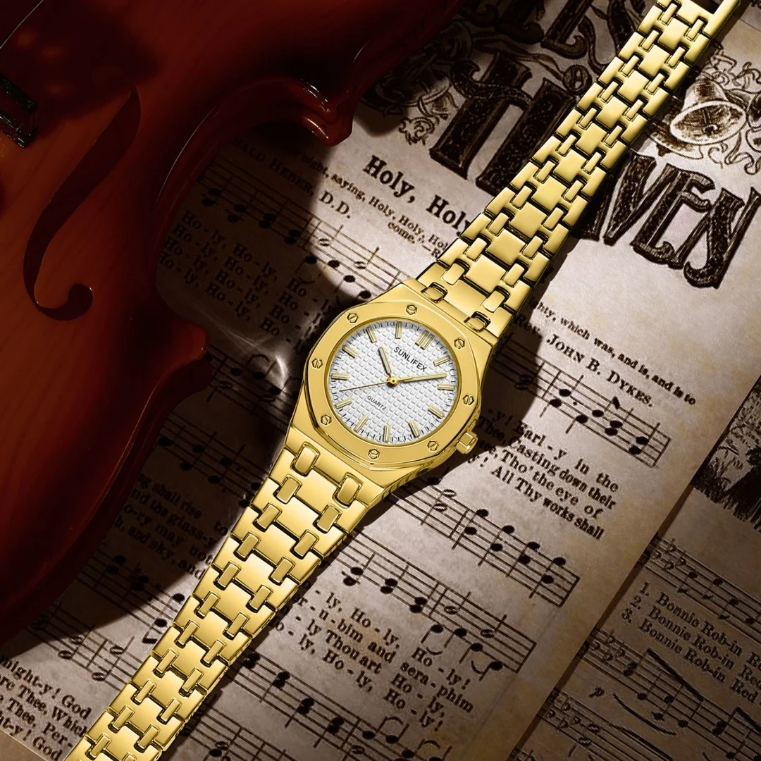 Sunlifex العلامة التجارية الأعلى السيدات الساعات المألوف الذهبي ساعة معصم Montre حزام ساعة كوارتز ساعة نسائية Reloj de mujer