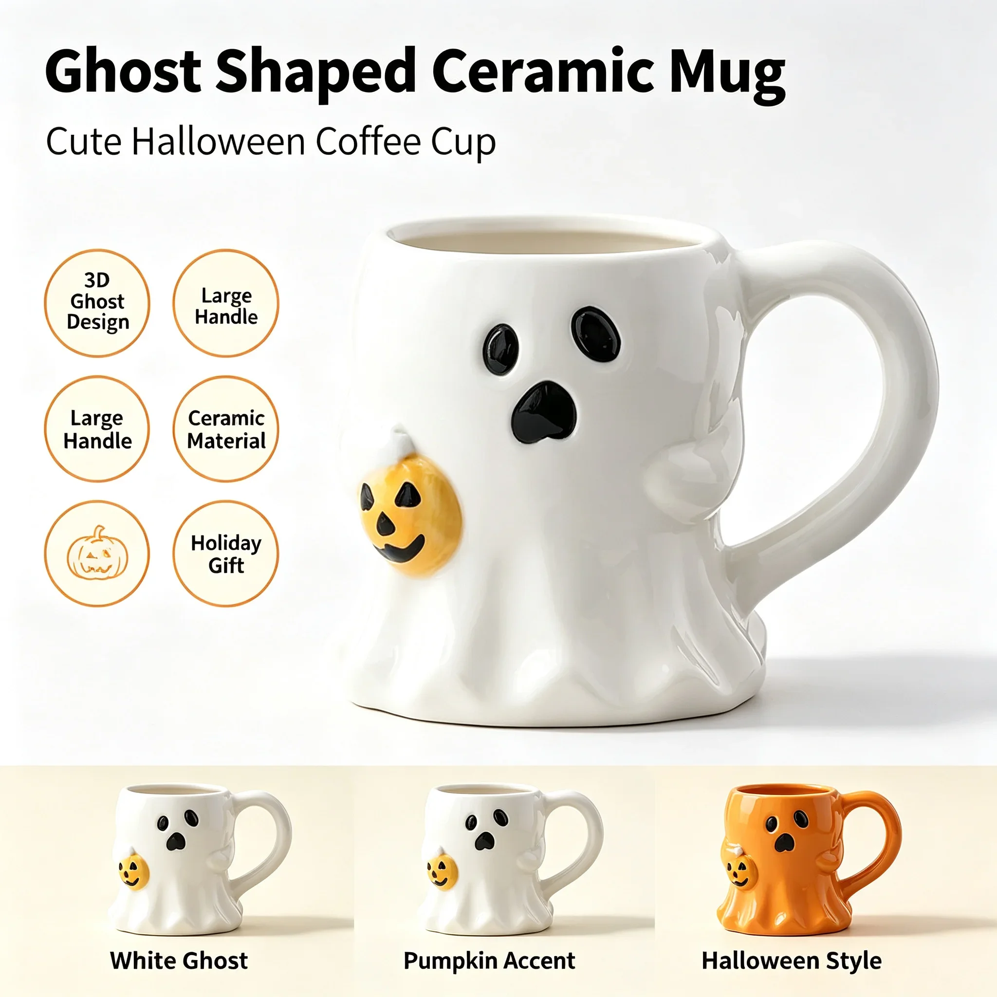Cute Ghost Pumpkin Mug Halloween Mock Ceramic Cup Personalized Creative Design Coffee Cup Water Cup Gift - view 2