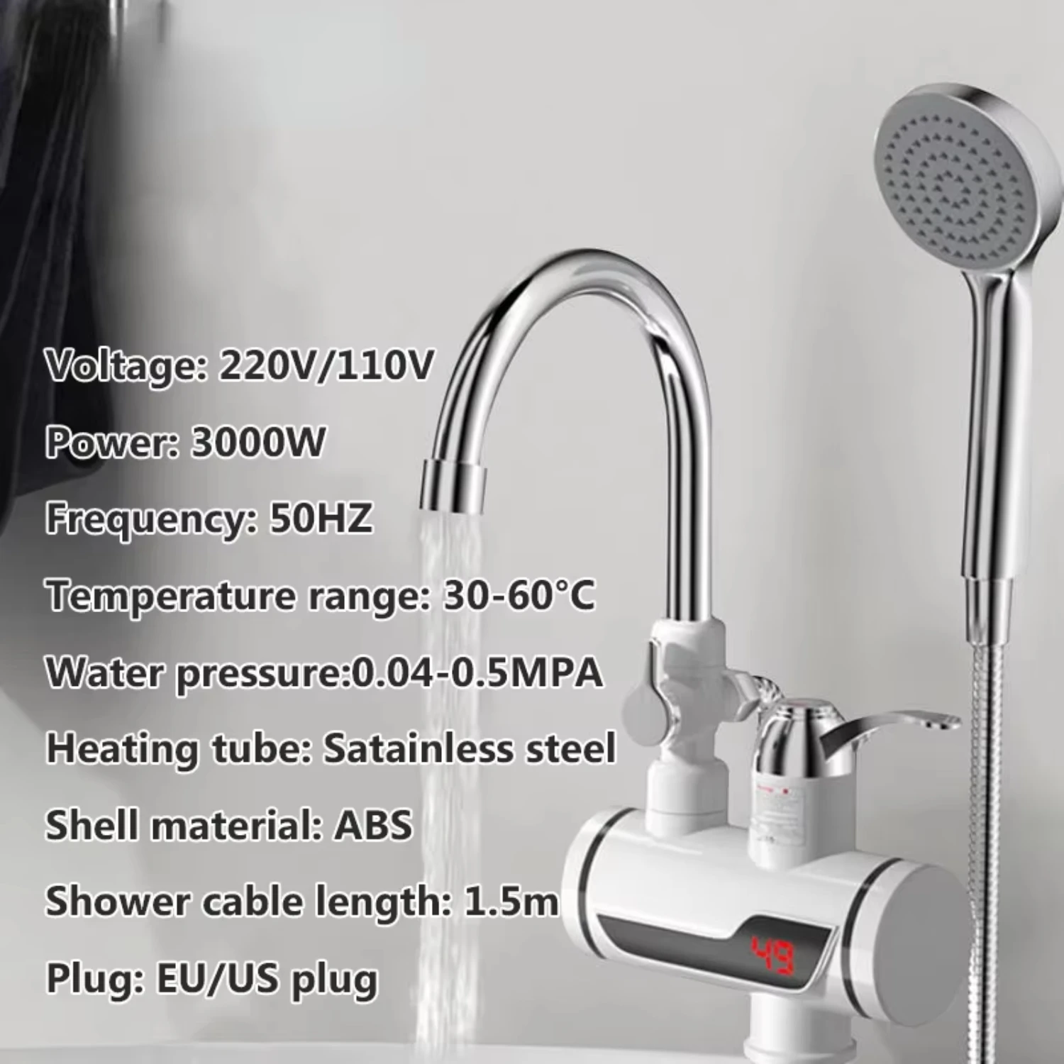 Instant Hot Water Faucet Water heater Fast heating with  Temperature Display Tankless Tap 110V 220V