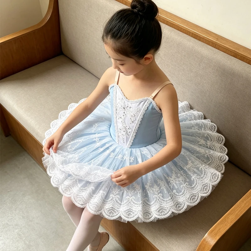 

Professional Ballet Tutu Girls Blue Platter Pancake Tutu Ballerina Party Dress Adult Women Child Kids Ballet Dance Costume