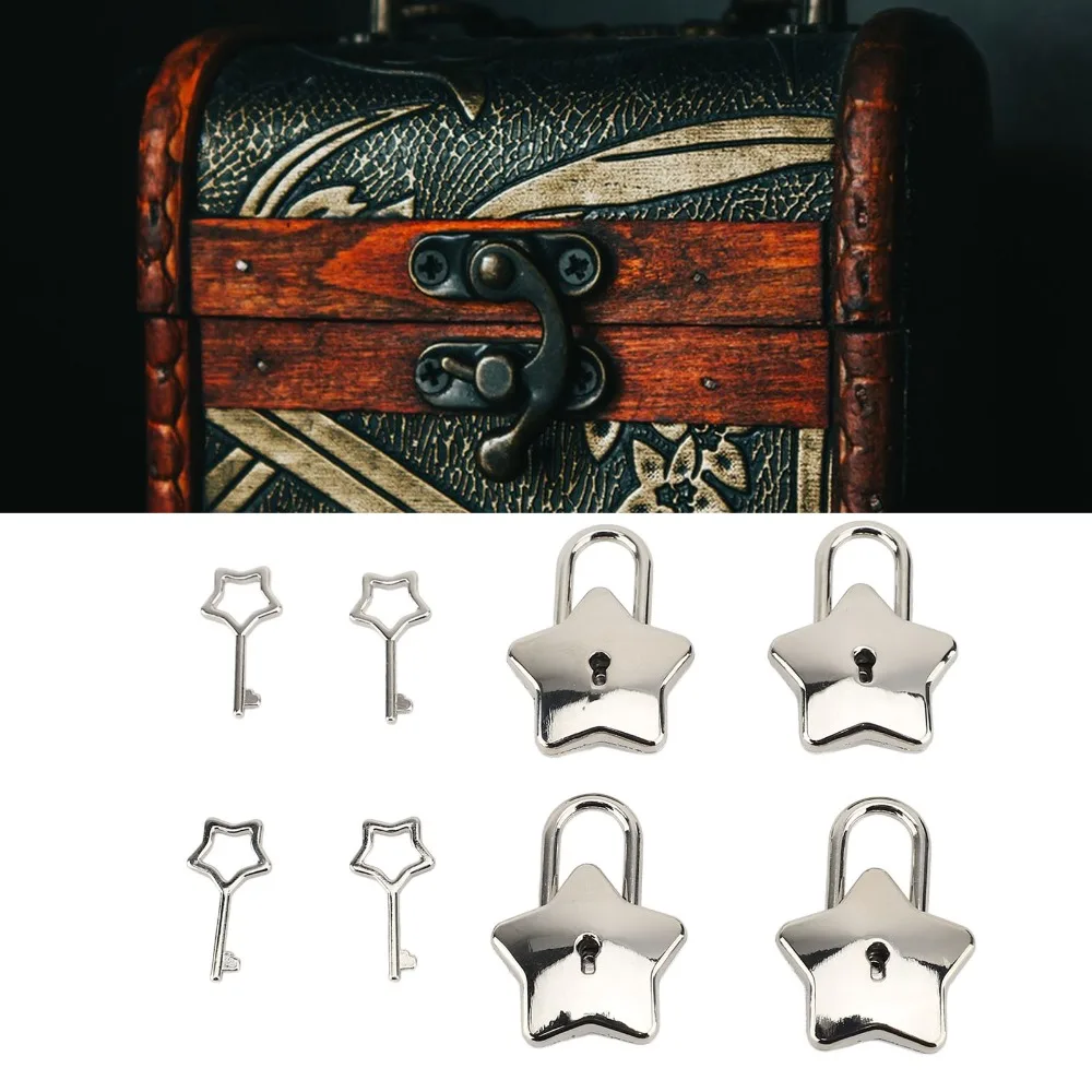 8pcs Five Pointed Star Star Shaped Padlock Silver Zinc Alloy Treasure Chest Padlock Bronze Key Included