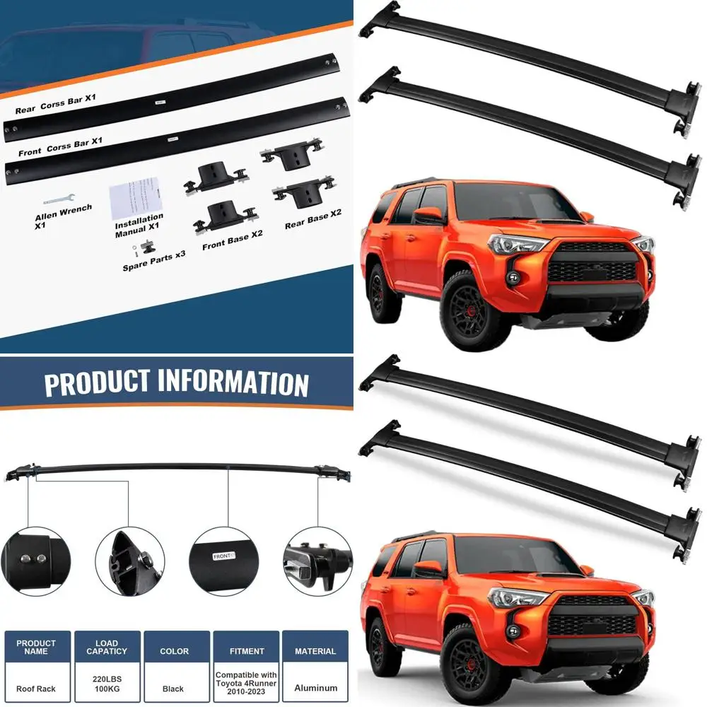 

Aluminum Roof Crossbars for 2010-2024 Toyota 4Runner, 220lb Load Capacity, Fit Factory Rails, Ideal for Luggage, Bikes, Kayaks,