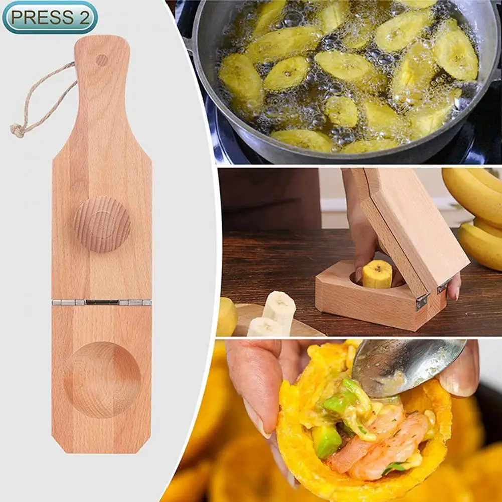 Handcrafted Wood Banana Crusher Banana Smasher Maker Wooden Banana Plantain Press Combo for Making Chips Cups Tostones for Easy