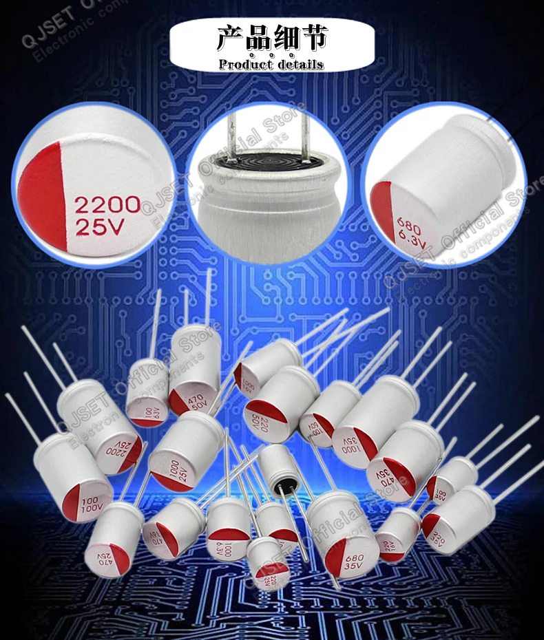 10 Stück DIP-Feststoffkondensatoren 6,3V 10V 16V 25V 35V 50V 63V 100V 47μF 100μF/220/470/560/680/1000/2200 μF Elektrolytkondensatoren – Detail 5