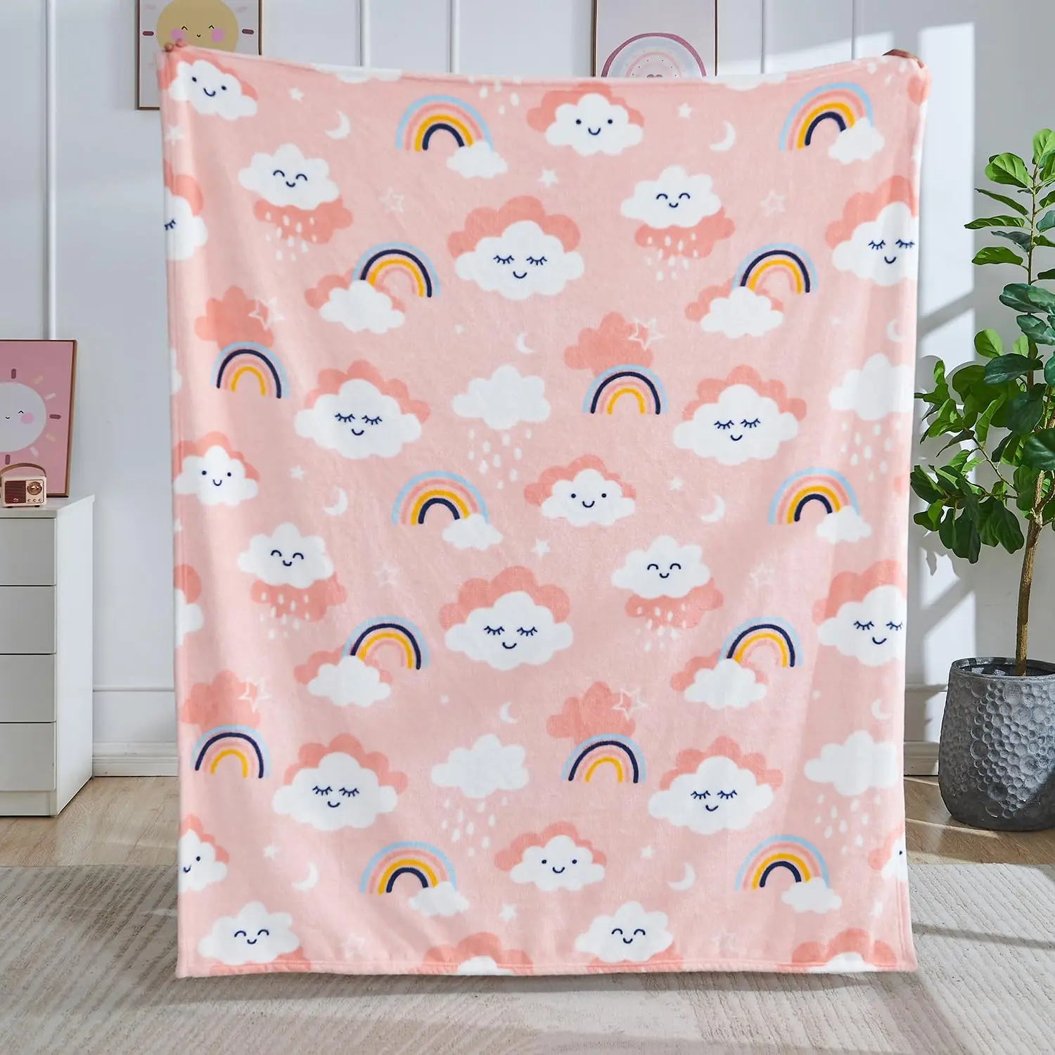 VIKAMA Cute cloud print children's blanket, suitable for boys and girls, soft and comfortable blanket, machine washable