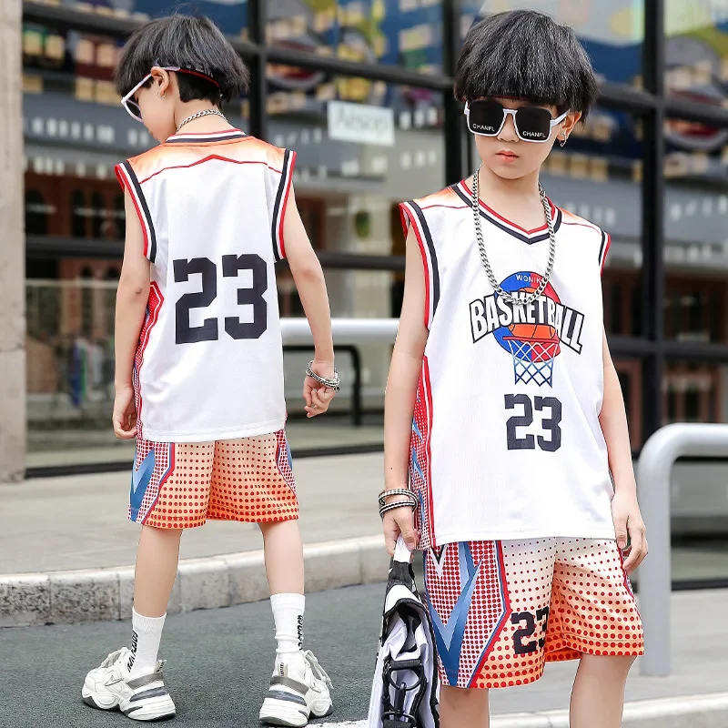 New Boys Girls Summer Basketball Jerseys 2023 Summer Kids Suit Cool Handsome Sports Training Uniforms Little，  lakers shorts