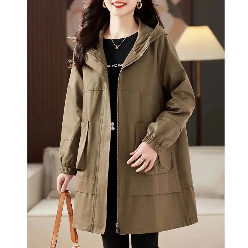 Spring Autumn Long Trench Coat Women Jacket Fashion Pocket Loose Female Windbreaker Overcoat Hooded Coat Gabardina Mujer