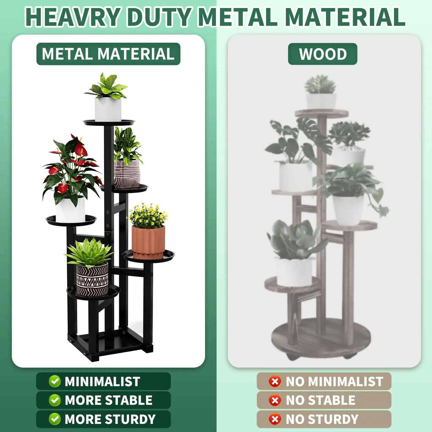 POTEY-Soporte de Metal de 5 niveles para plantas, estante alto de esquina para múltiples plantas, estante negro para Patio de casa al aire libre L