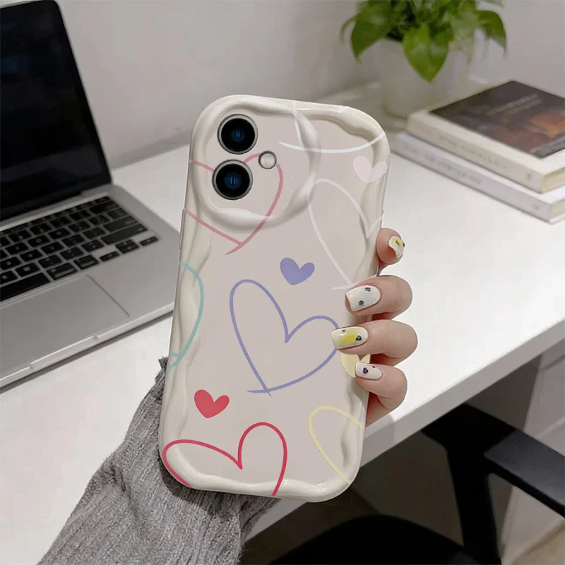 3D Colorful Line Heart Phone Case For Samsung Galaxy S24 S26 S25 S23 Ultra Plus A56 A55 A57 A37 A07 A06 A17 A27 A15 Glossy Cover