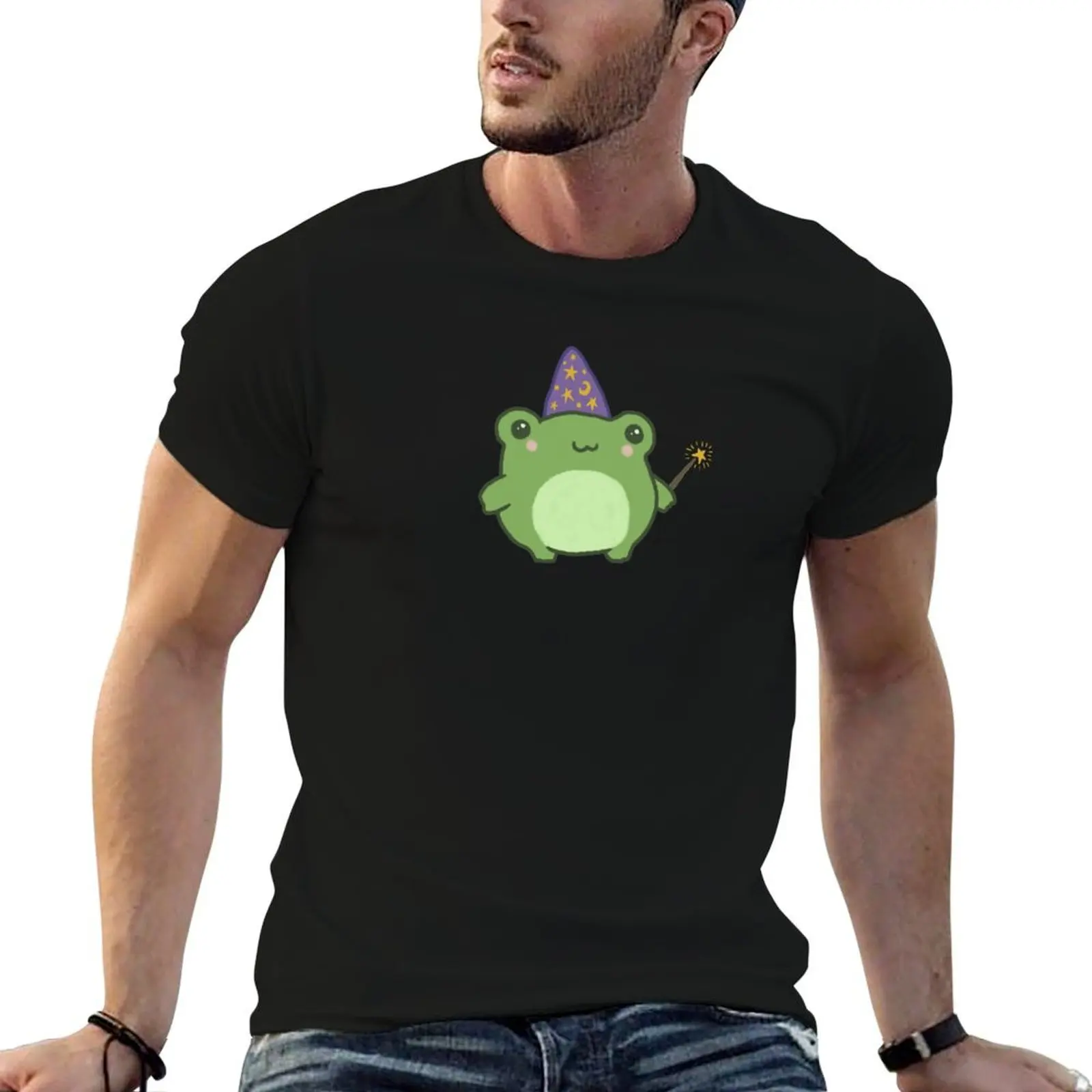 Chubby Frog Wizard: Cottagecore Kawaii Toad with Magic Wand, Purple Cap, Ideal Fantasy Gift for Teens and Kids T-Shirt