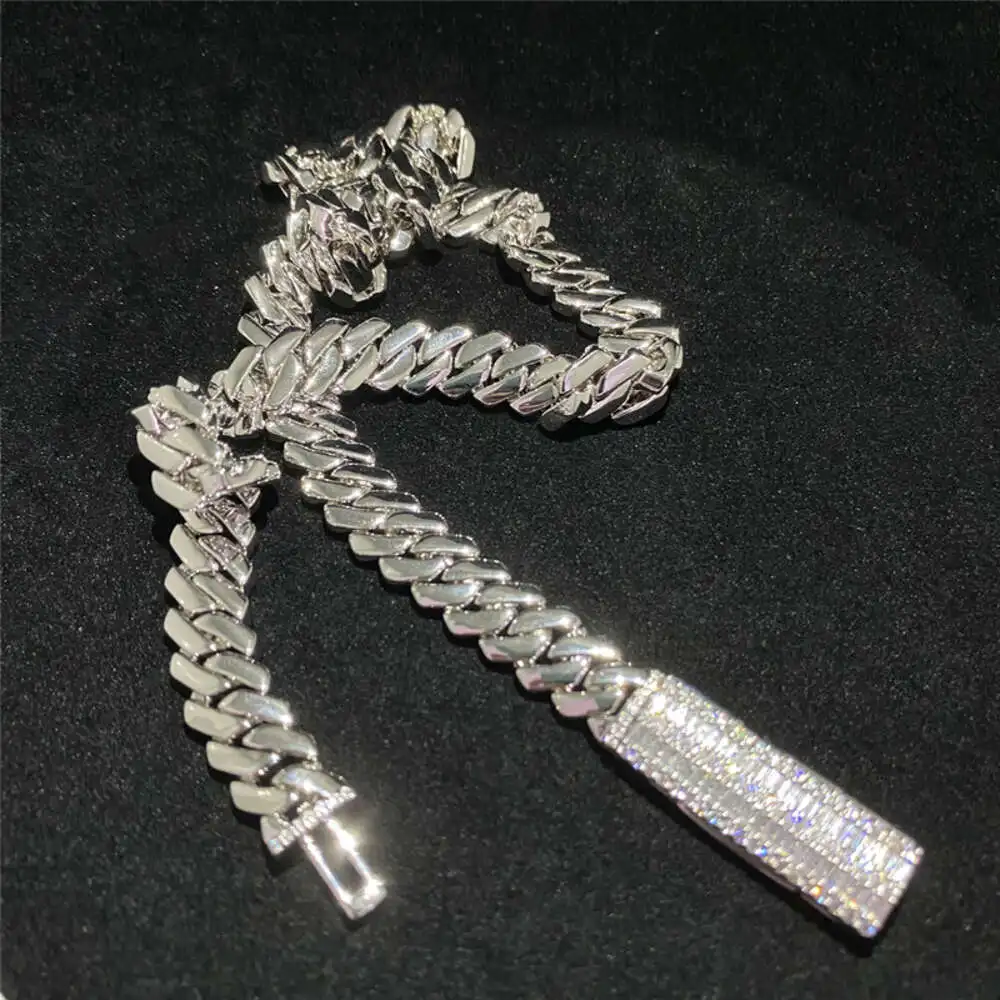 

10mm Fine Jewelry Custom Moissanite Clasp Cuban Necklace 925 Sterling Silver Hip Hop Men Jewelry Bling Diamond Cuban Link Chain