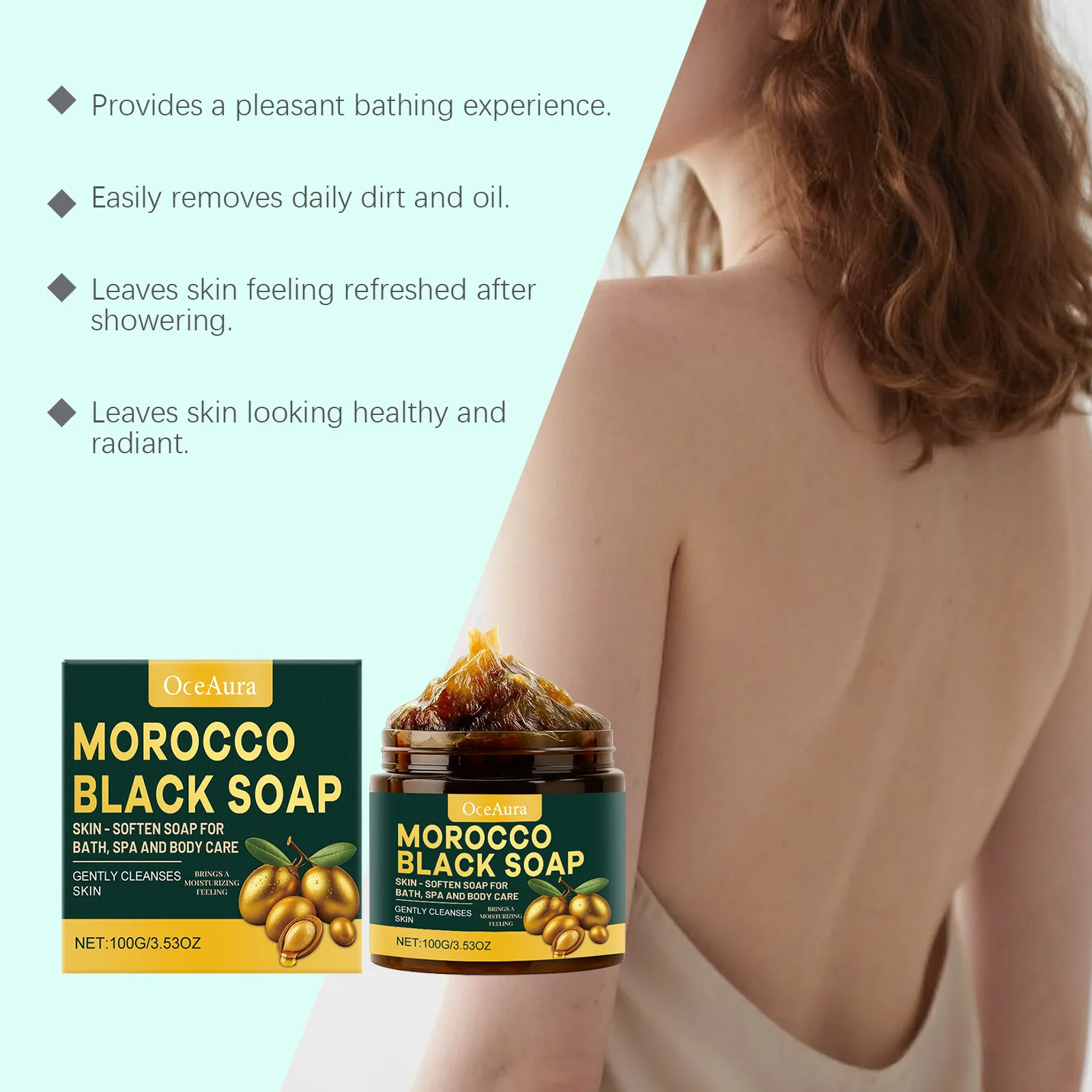 Picture 4: OCEAURA Body Care Black Soap Deep Cleaning Exfoliate Relieve Dryness Moisturize Skin Handmade Brighten Luster African Black Soap
