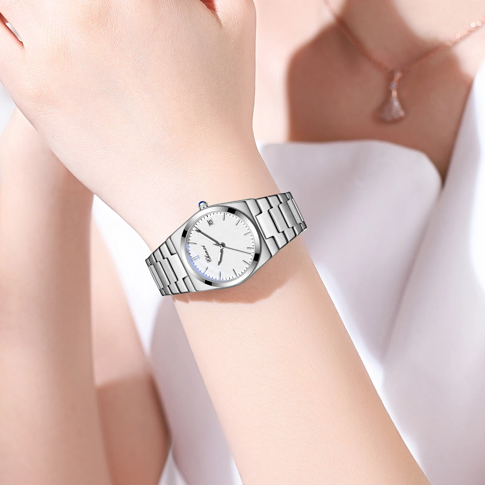 Luxury Fashion Couple Watches Water-Resistant Date Display Stainless Steel Bracelet Quartz Wristwatch Valentine's Day Gift