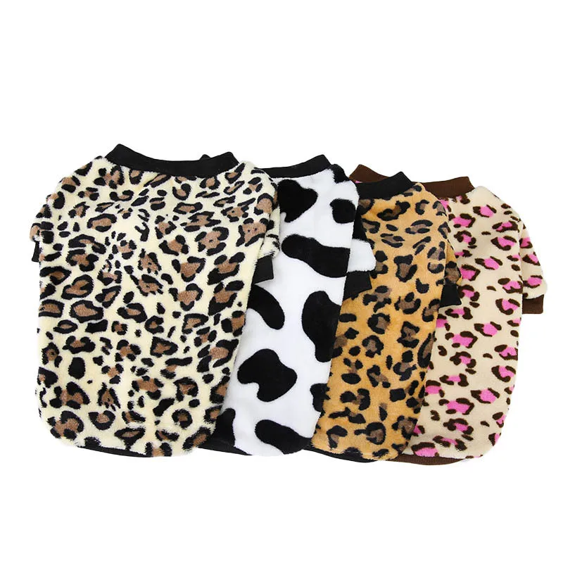 Warm Dog Sweater Leopard Printing Pet Jacket for Autumn Winter Puppy Teddy Wear Fleece Dog Clothes Soft Pullover Bichon Clothing